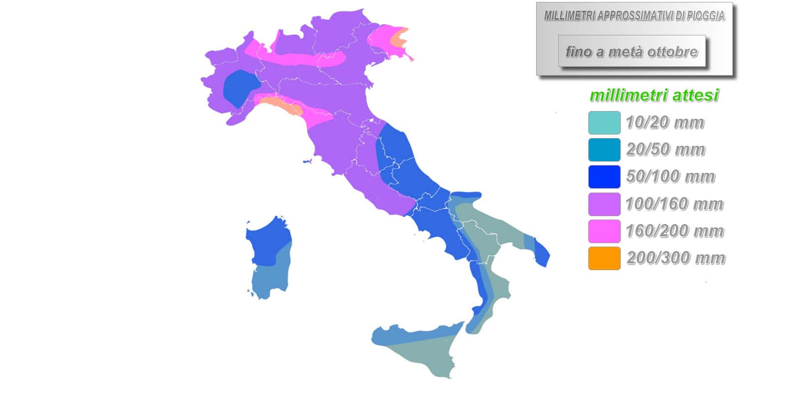 Molte piogge fino a metà mese, localmente anche 2 volte il quantitativo medio. I dettagli con mappa