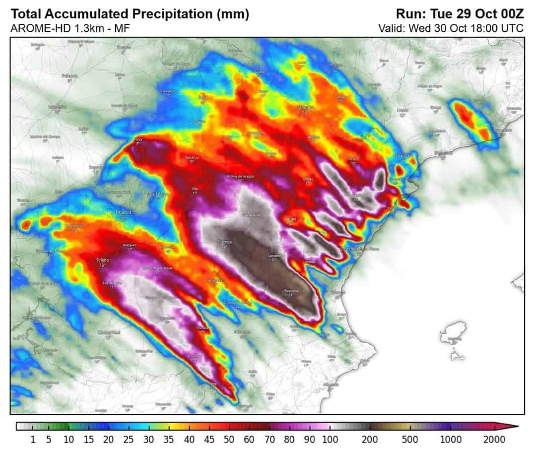 Alluvione Valencia: ecco cosa accade quando si sottovalutano le allerte meteo 3 Pioggia cumulata Valencia