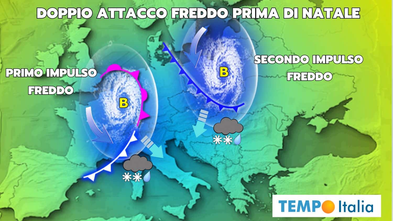 Fase pre-natalizia invernale, con piogge. Tanta neve nelle seguenti regioni