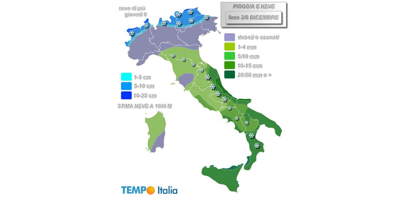 Il tempo fino a Venerdì 6: più piogge e locale neve. Ecco dove