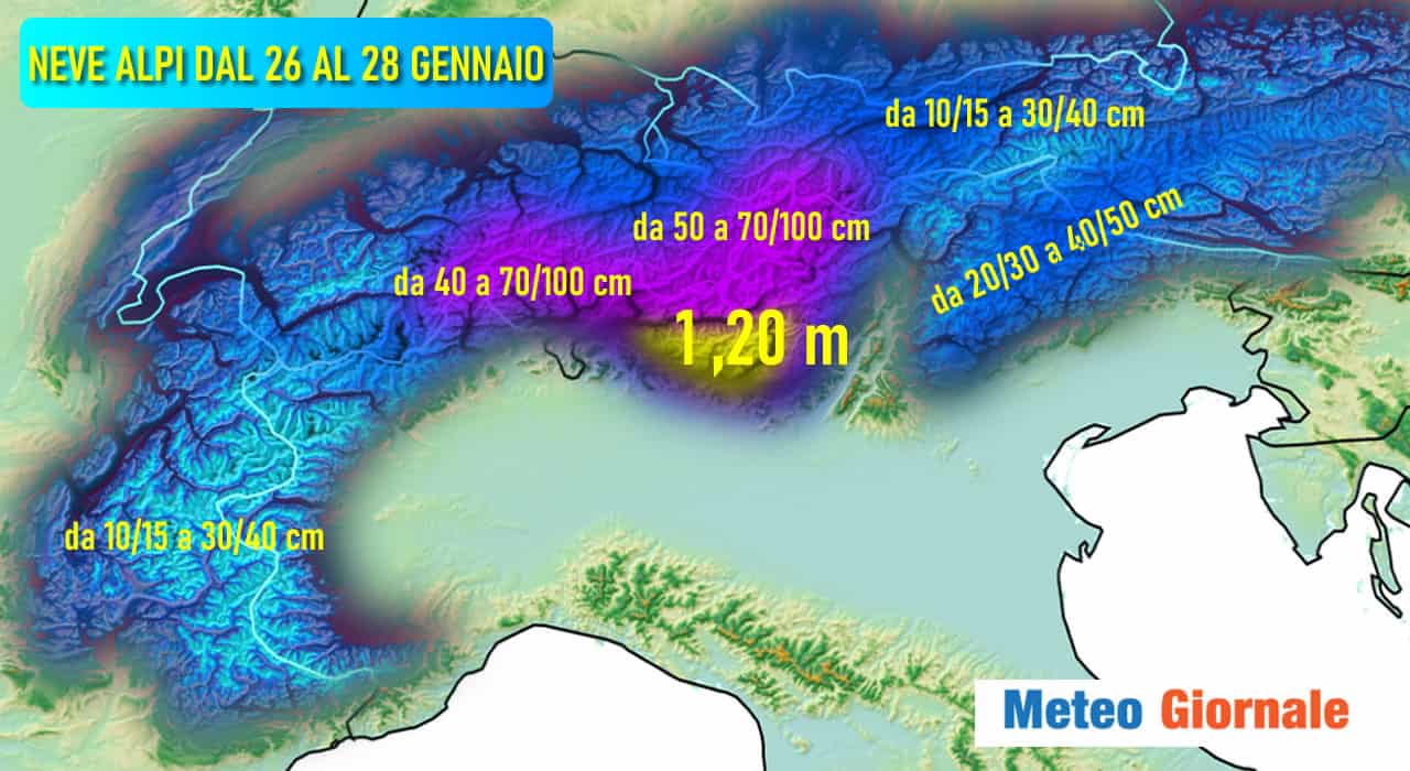 Bel carico di neve per le Alpi, fino a oltre 1 metro. I dettagli