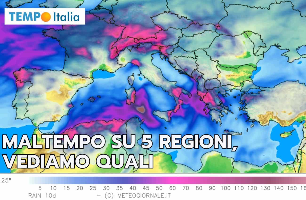 Meteo: MALTEMPO in arrivo su 5 Regioni, vediamo quali
