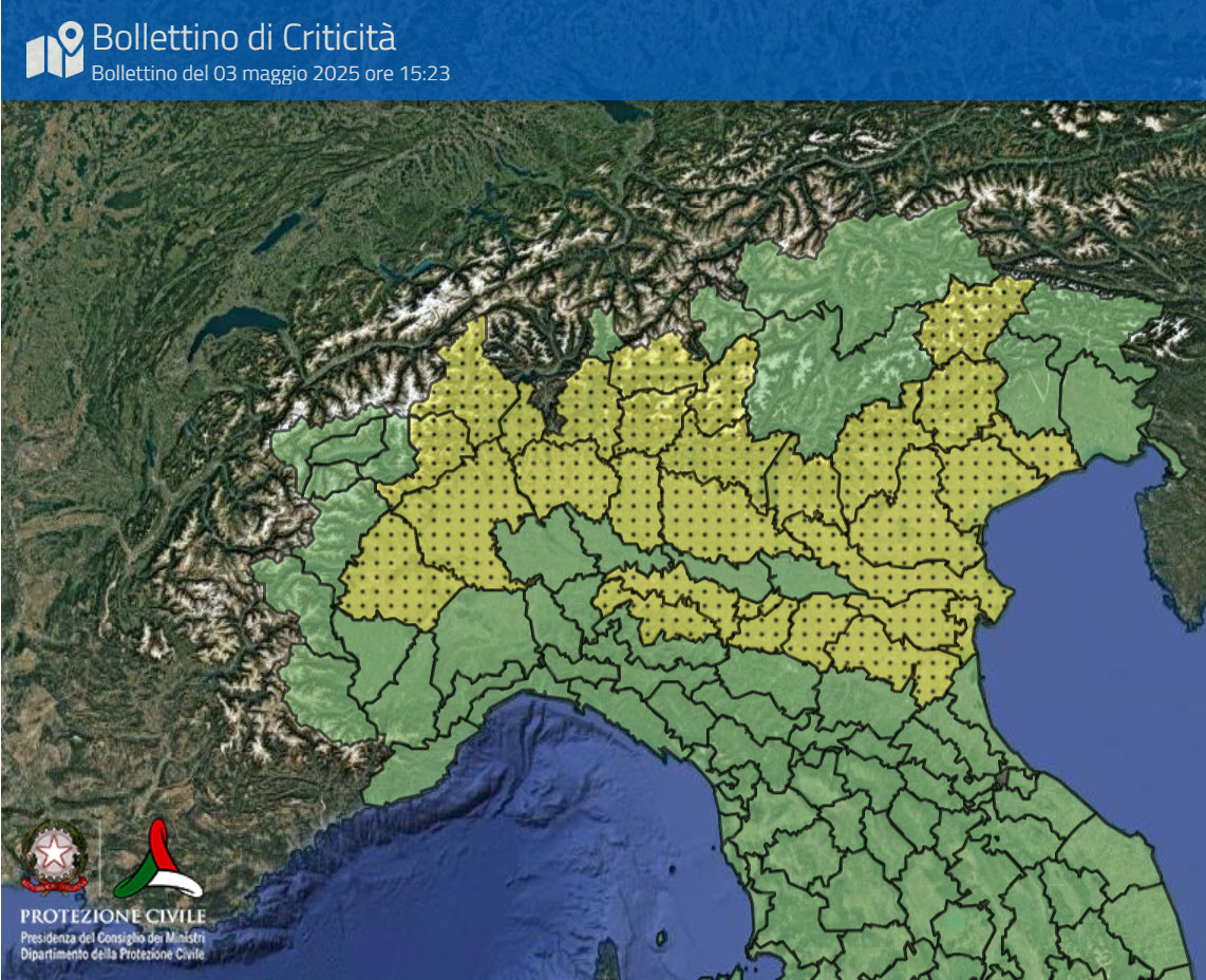 Oggi 4 maggio: allerta gialla della Protezione Civile