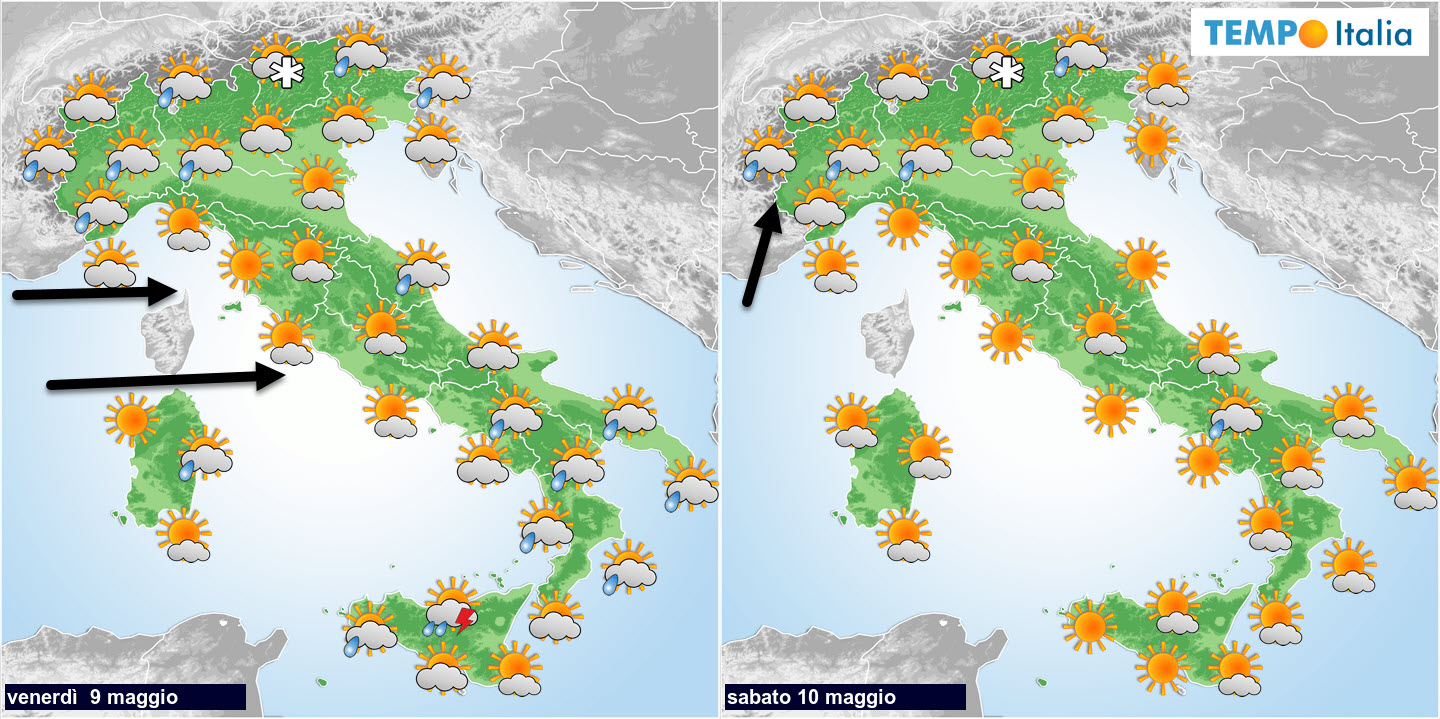 Previsioni Meteo Italia sino al 13 MAGGIO 2025: diversi temporali