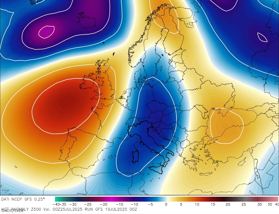 Italia geopotenziali 500 hpa fine luglio