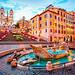 Piazza di Spagna a Roma, Italia. Scalinata di Trinità dei Monti a Roma, Italia, al mattino.