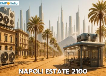 Napoli. Nell'entroterra sorgerà una metropoli con grattacieli ad est del Vesuvio. La costa sarà umidissima, invivibile d'estate.