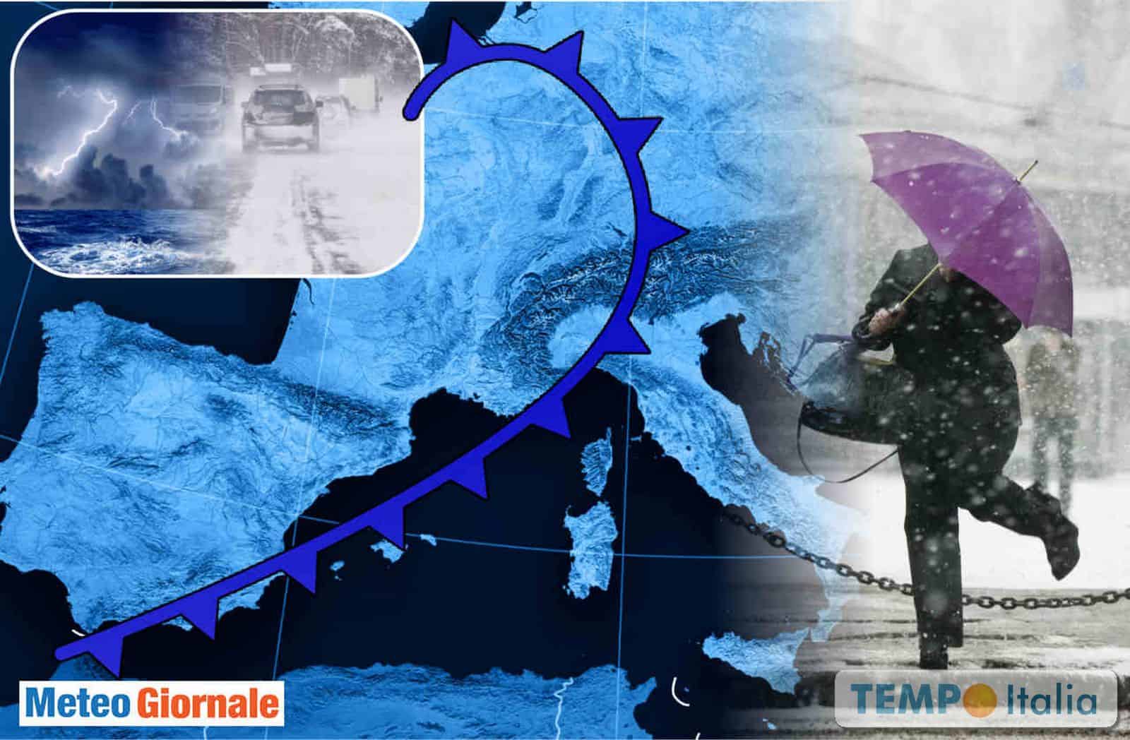 Meteo: da domenica maltempo persistente, piogge e neve, poi il freddo vero