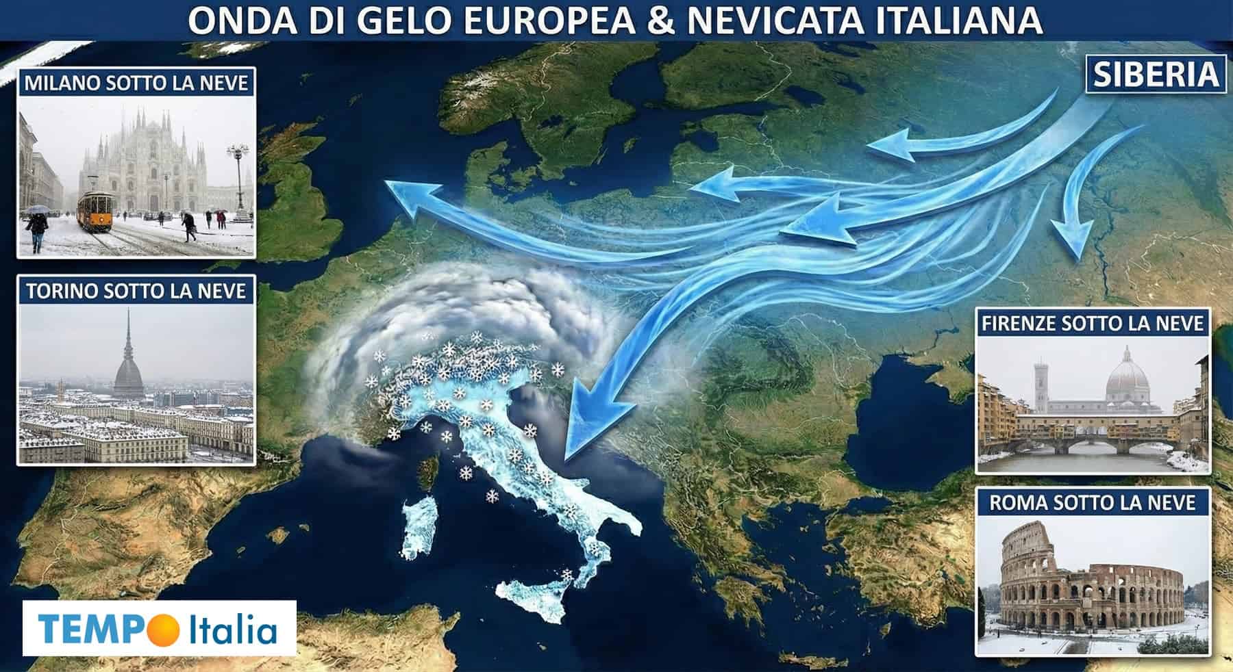 Neve in Val Padana, ma il Vortice Polare la spingerà a Firenze e Roma