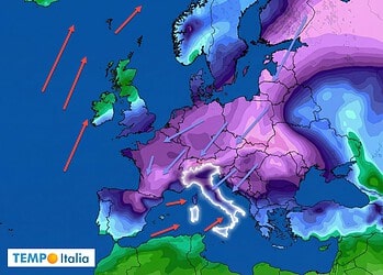 Ondata di freddo in Europa, simulazione.