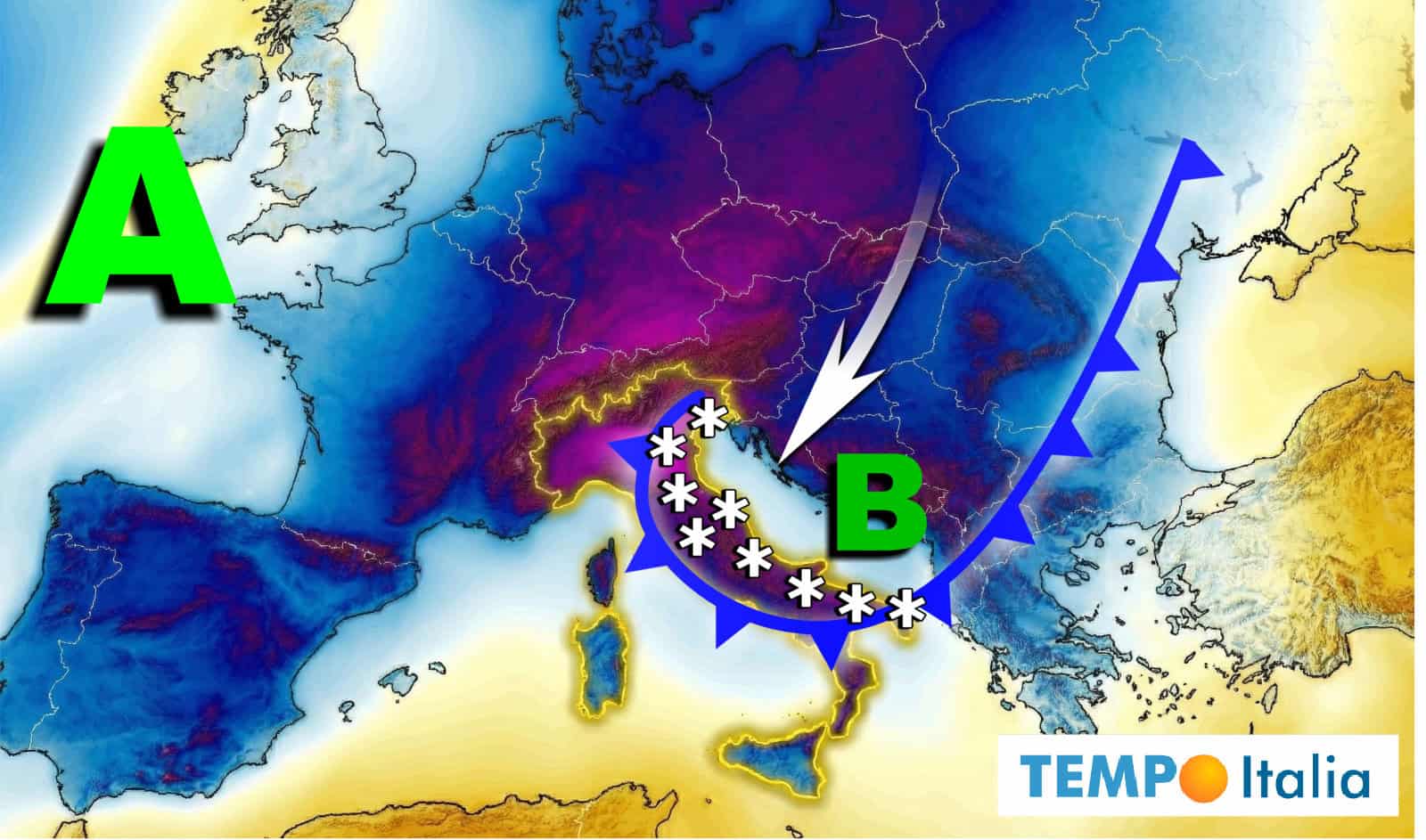 Acutizzazione del freddo: arriverà la neve sino alle coste. Tutti i dettagli