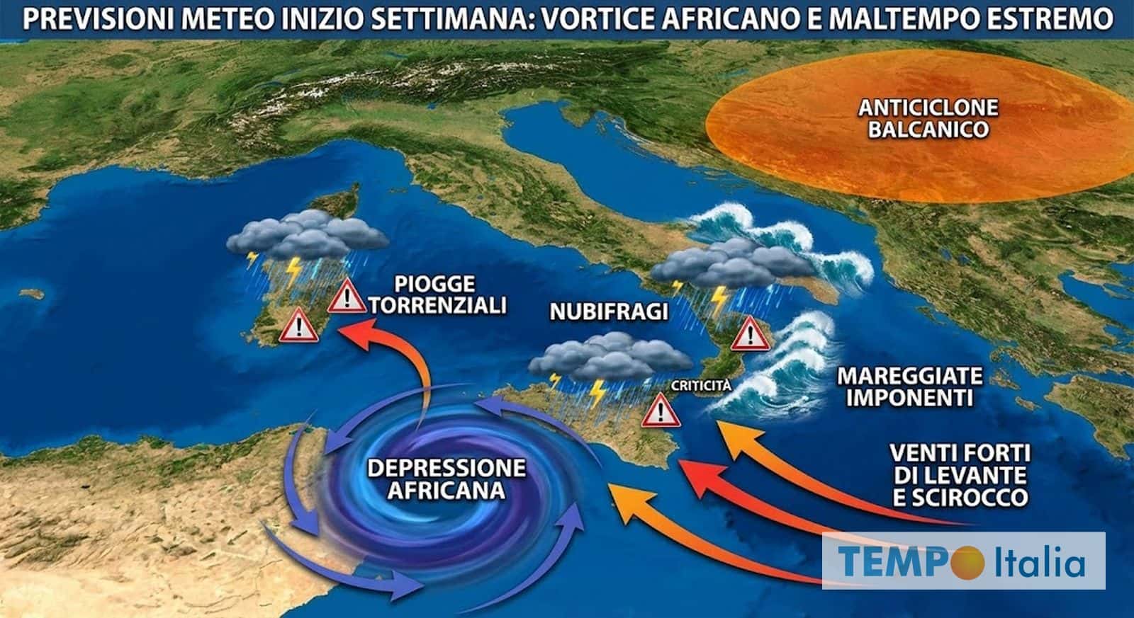 Violento ciclone sta per abbattersi sull’Italia: sarà maltempo estremo, attenzione a queste zone