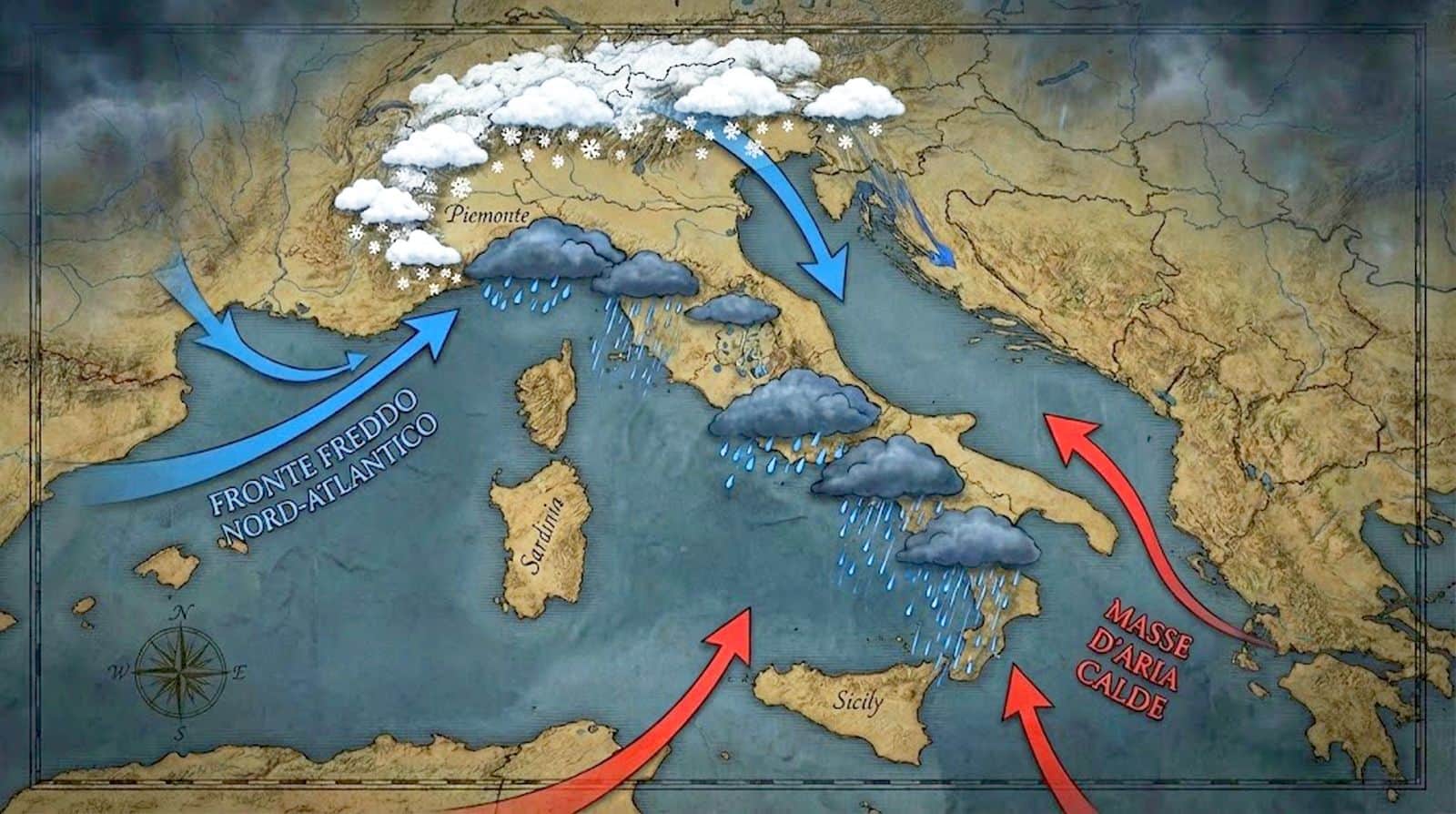 Meteo, un’altra settimana di pioggia e neve: l’Italia tra perturbazioni incessanti
