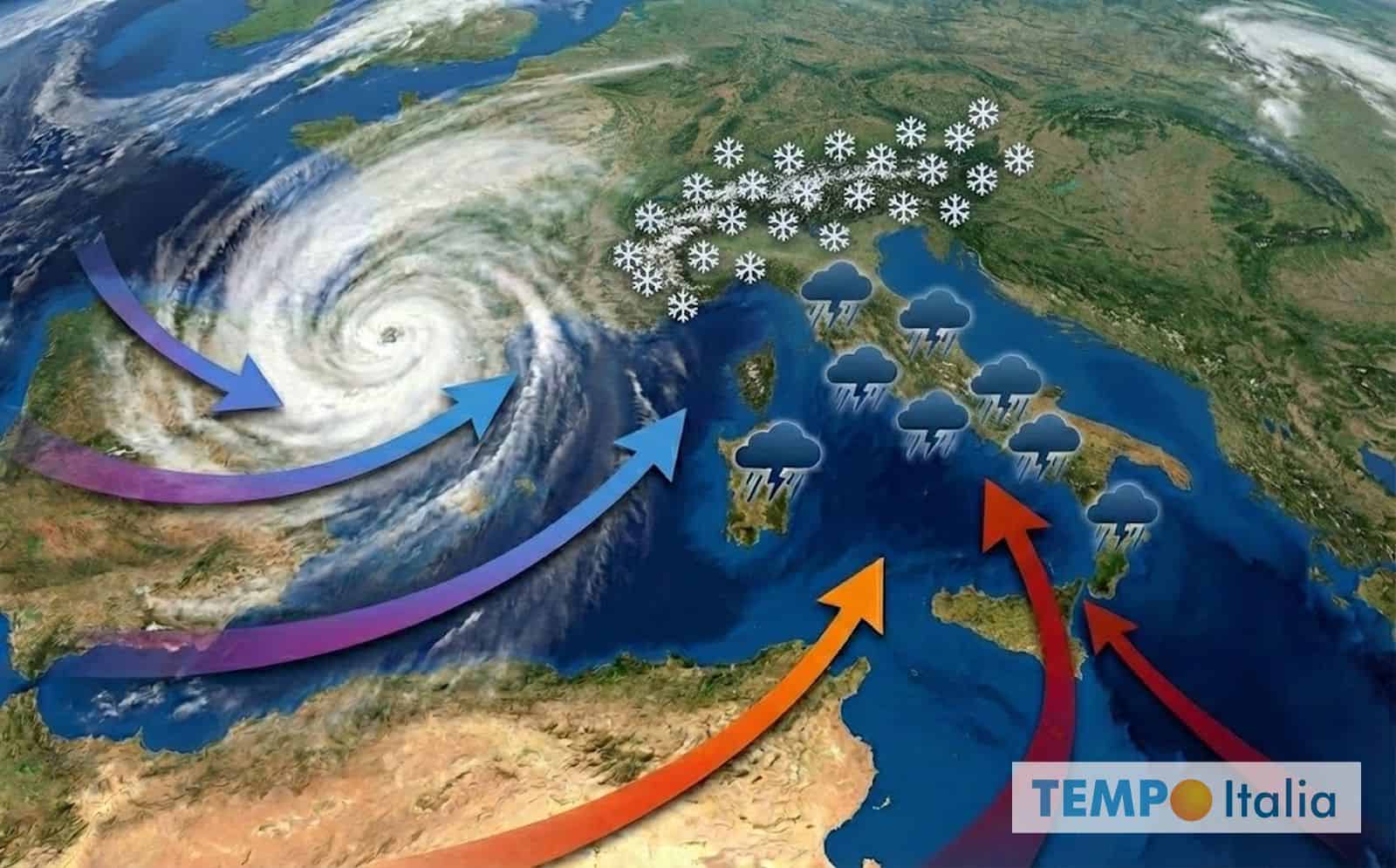 Meteo, altra intensa ondata di maltempo, nubifragi e neve su diverse regioni