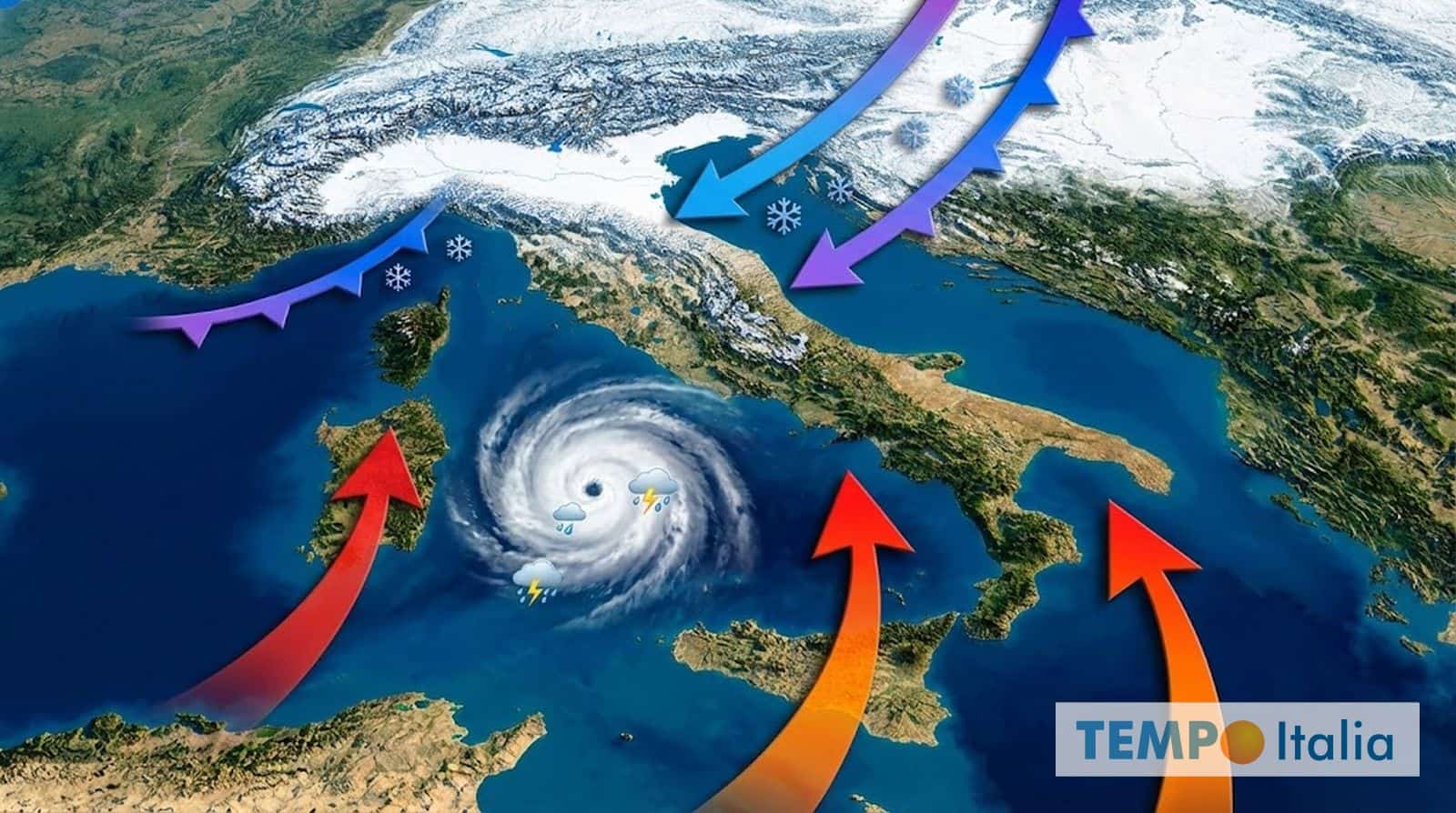 Meteo Weekend, l’Italia si spacca: SCONTRO tra freddo e perturbazioni, Nevicate e Temporali