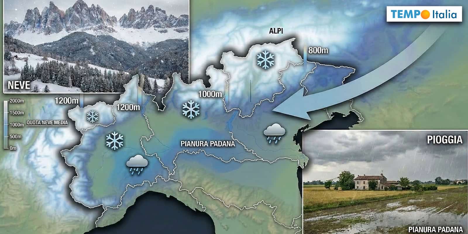 Neve sulle Alpi e PIOGGIA in Pianura: ecco come cambia il Meteo nel Fine Settimana