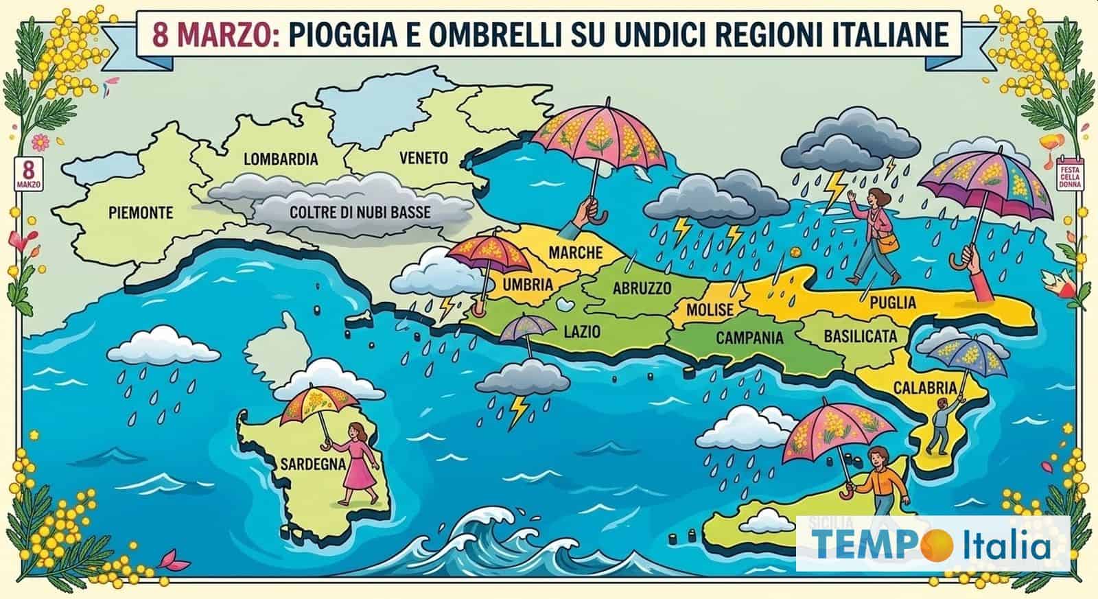 8 Marzo, torna la pioggia, ma non ovunque. le prime Regioni a vedere i Temporali
