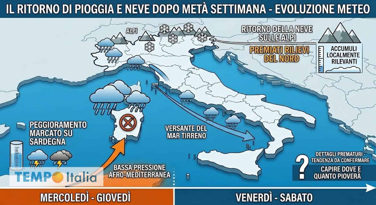 Tornano pioggia e neve