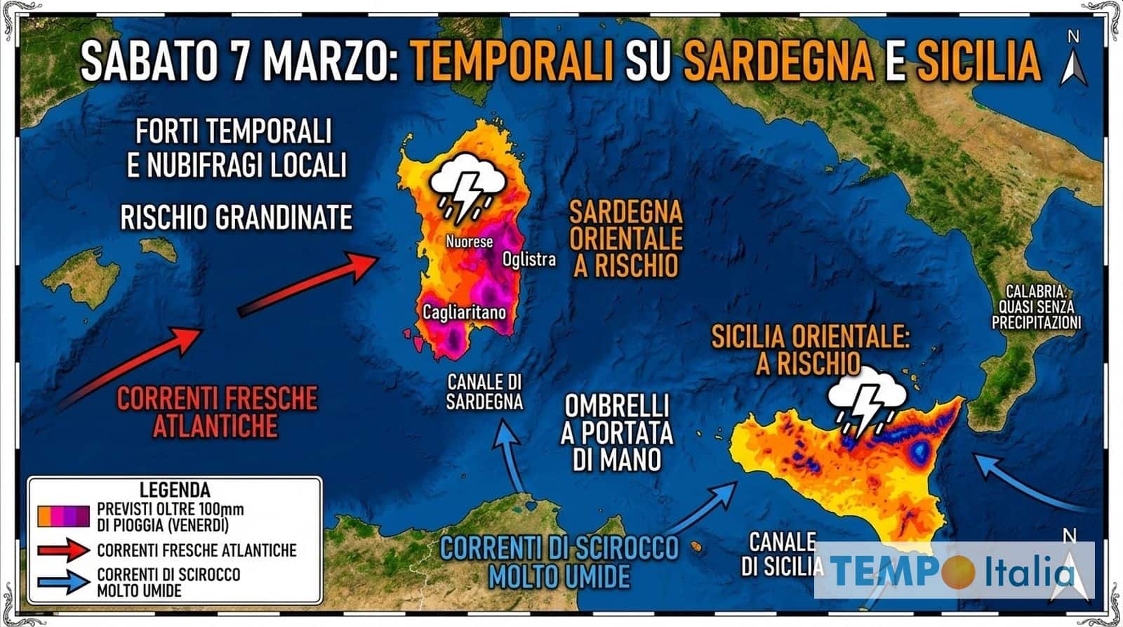 Meteo, Sabato 7 Marzo di forte maltempo: nubifragi e temporali ma solo su due regioni