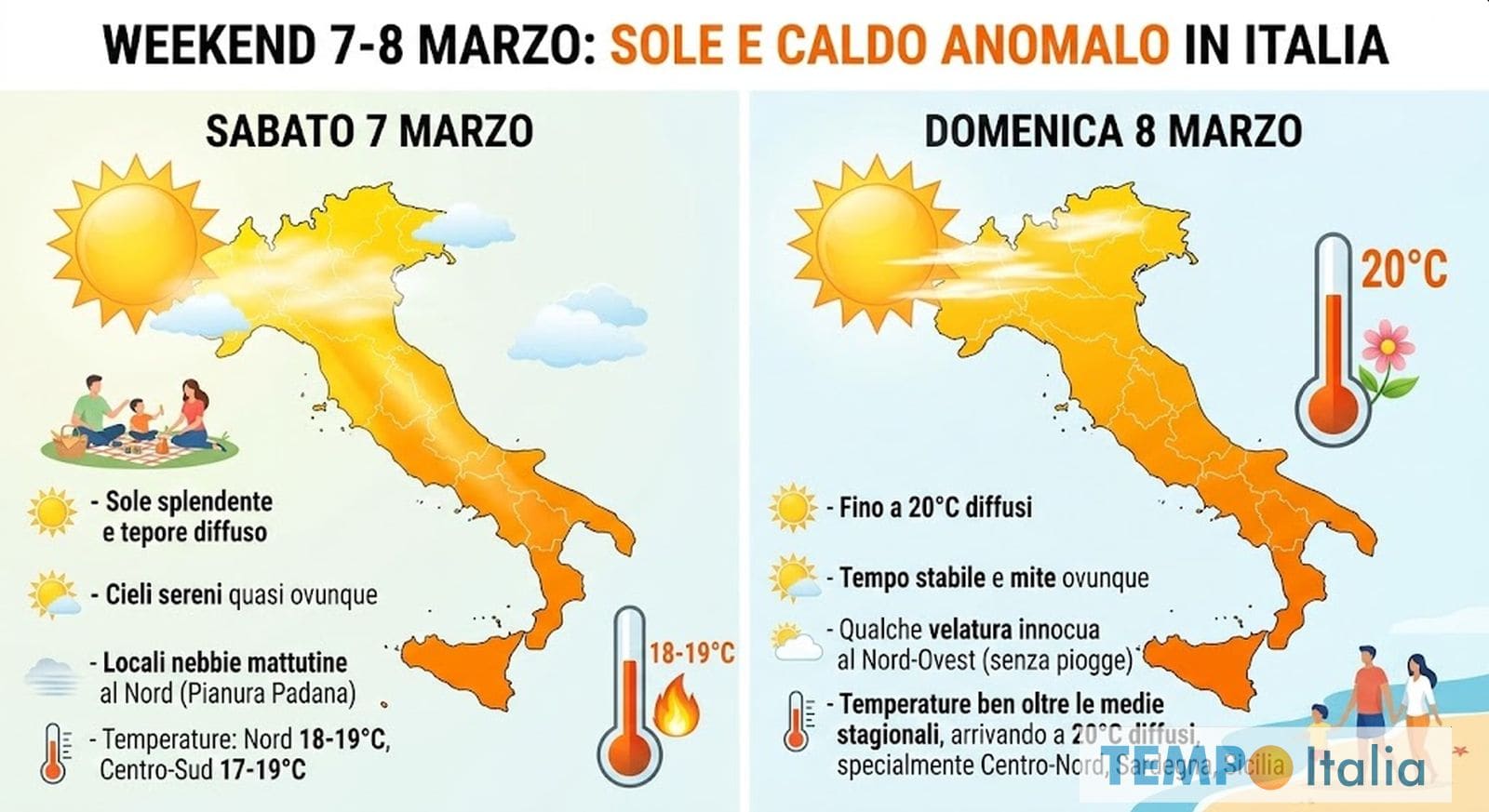 Meteo: verso un Weekend da piena Primavera con punte di 20°C in Italia
