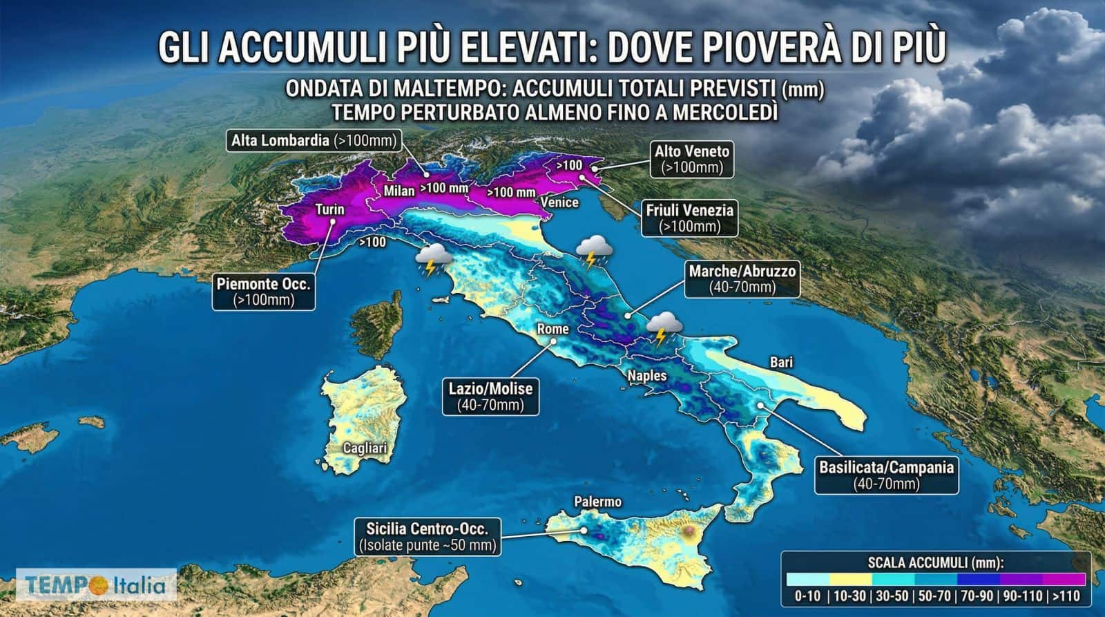 Ciclone africano sull’Italia: giorno per giorno le regioni più colpite