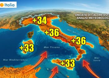 Ondata di caldo verso l'Italia. I picchi massimi estremi (stima).