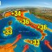 Ondata di caldo verso l'Italia. I picchi massimi estremi (stima).