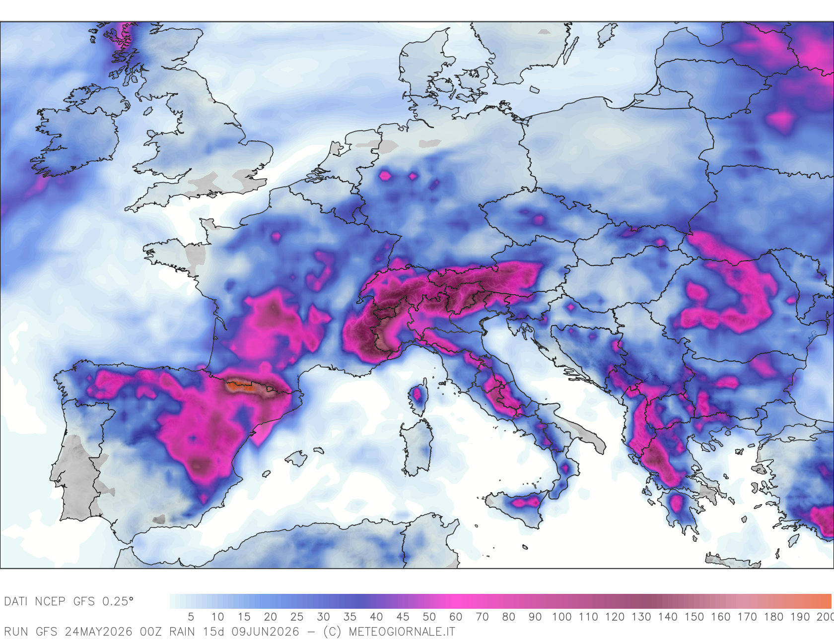 Piogge previste nelle prossime due settimane.