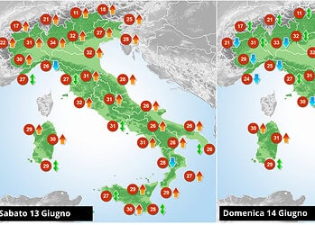 Temperature massime per sabato e domenica
