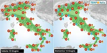 Temperature massime per sabato e domenica