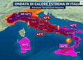 Mappa rappresentativa di temperature estreme. Valori assolutamente da confermare.