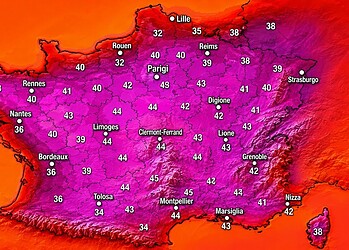 Stima della spaventosa ondata di caldo attesa in Francia.