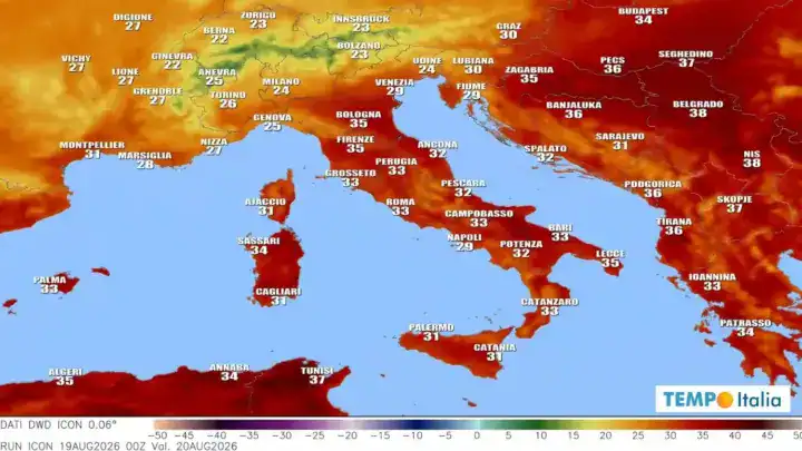 Temperature in picchiata al Nord e fino a 40°C al Sud